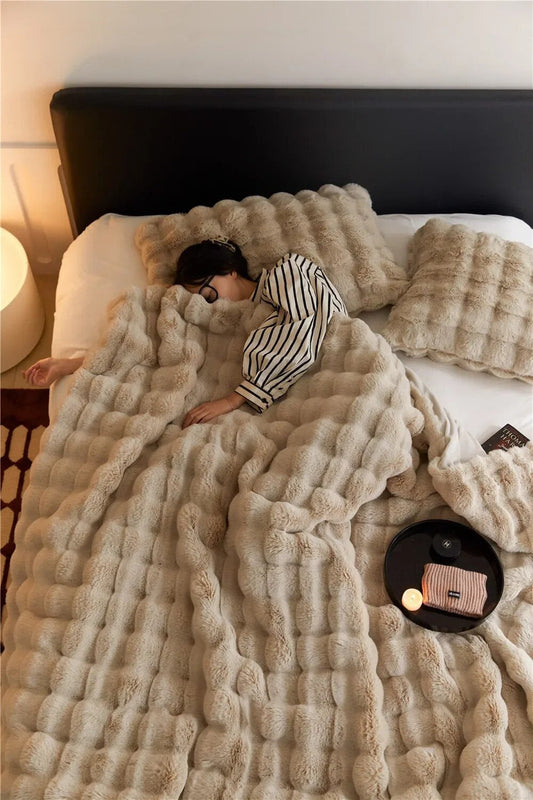 Winter Plush Blanket Cozy Warm Throw For Cold Nights Light brown NALANI