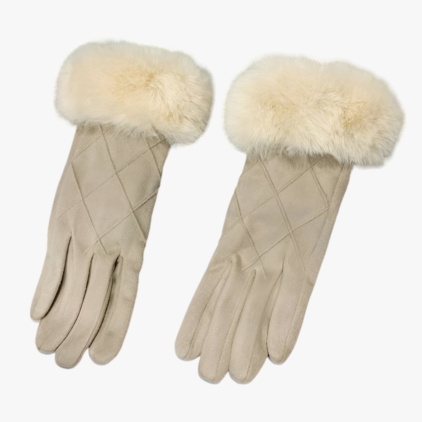 Winter Suede Plaid Gloves With Touchscreen Fleece Lined Beige NALANI