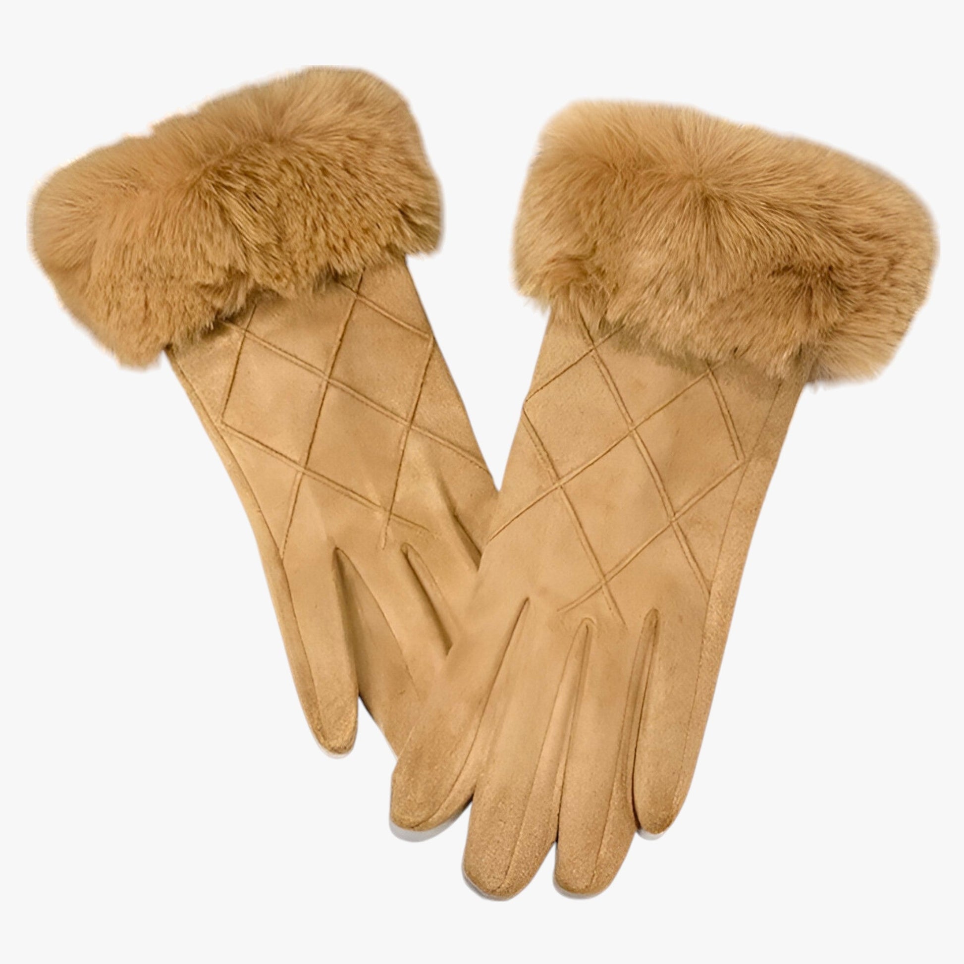 Winter Suede Plaid Gloves With Touchscreen Fleece Lined Khaki NALANI