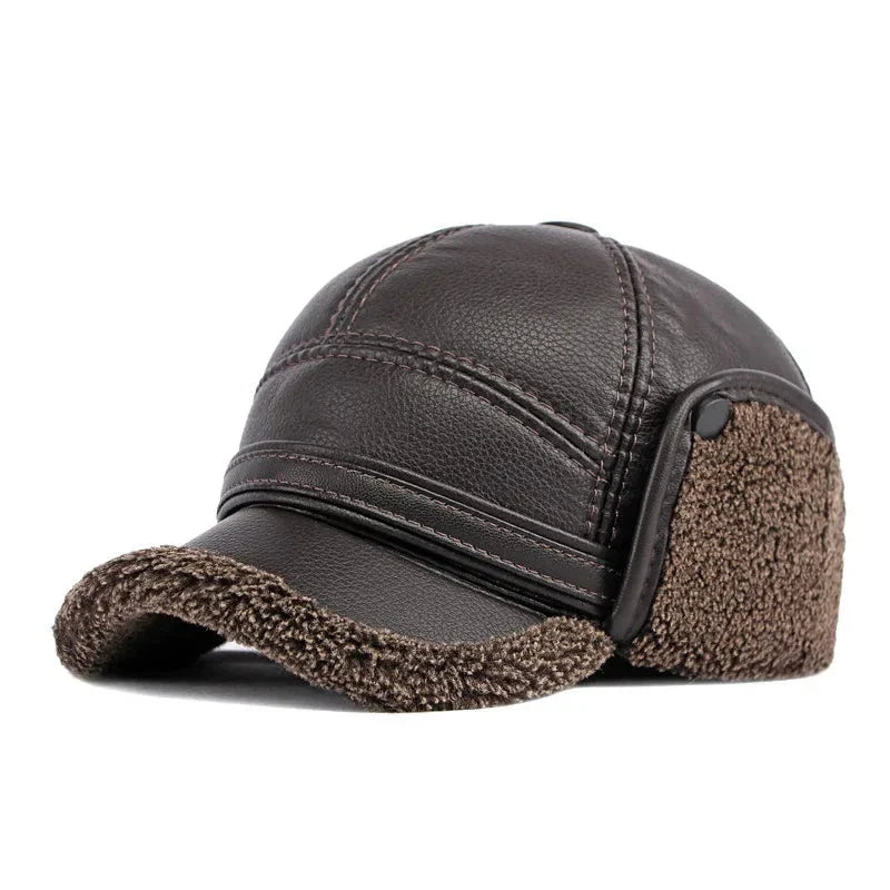 Winter Warm Earwarmer Windproof Faux Leather Bomber Hat Brown NALANI