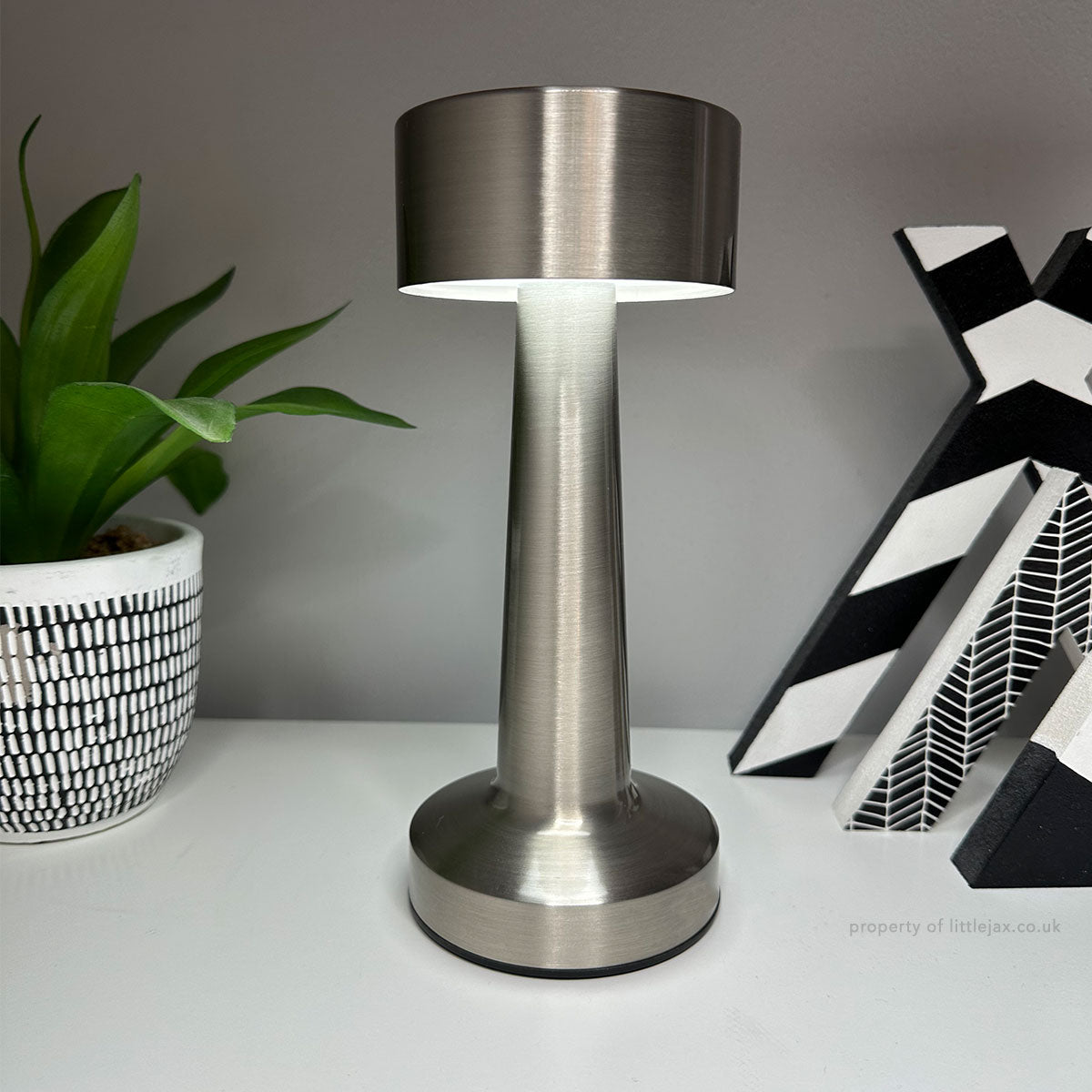 Wireless Modern Table Lamp with Adjustable Brightness and Unique Design Silver NALANI