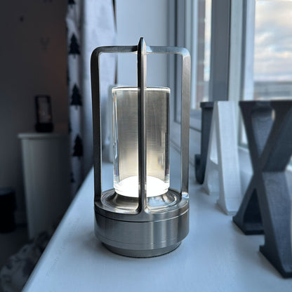 Wireless Vintage Lantern Table Lamp with Adjustable Brightness Silver NALANI