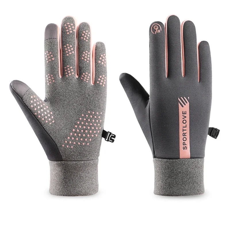 Women Fleece Winter Cycling Gloves For Warm Windproof Grip Gray NALANI