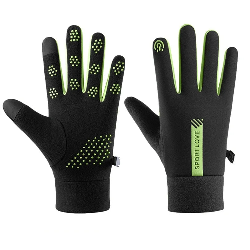 Women Fleece Winter Cycling Gloves For Warm Windproof Grip Green NALANI