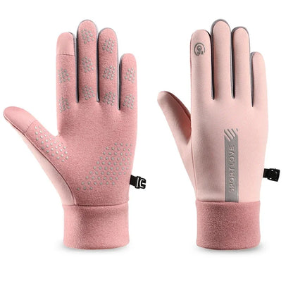 Women Fleece Winter Cycling Gloves For Warm Windproof Grip Pink NALANI