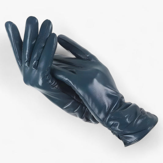Women Sheepskin Leather Winter Gloves Elegant Warmth Blue Lacquer NALANI