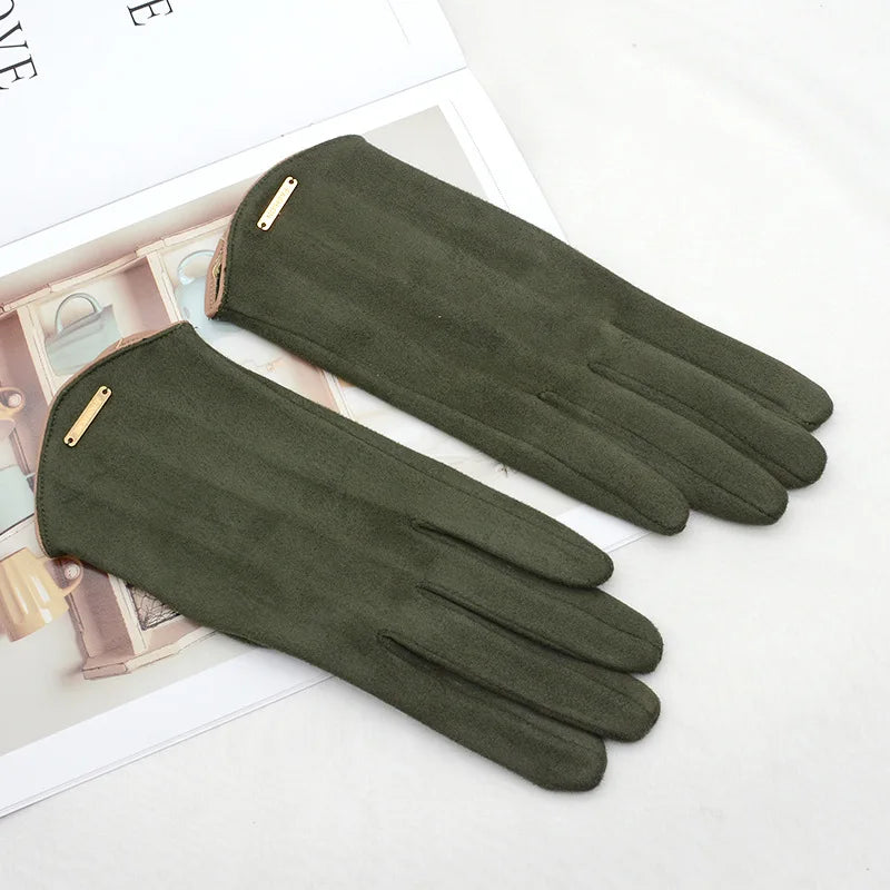 Womens Autumn Winter Touchscreen Thin Cashmere Gloves army green One Size NALANI