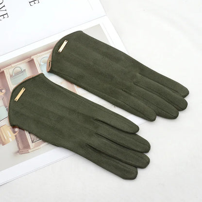 Womens Autumn Winter Touchscreen Thin Cashmere Gloves army green One Size NALANI