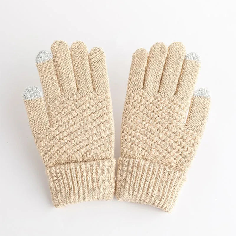 Women's Cashmere Knit Winter Gloves Warm Soft Stretch Fit Beige One Size NALANI