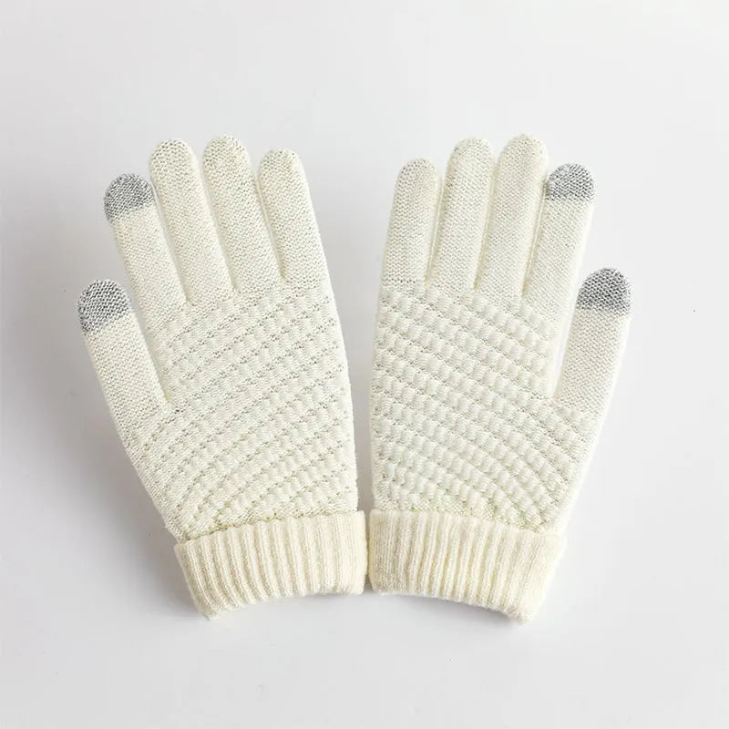 Women's Cashmere Knit Winter Gloves Warm Soft Stretch Fit White One Size NALANI