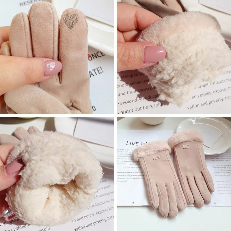 Womens Thick Plush Winter Gloves With Suede Touchscreen NALANI