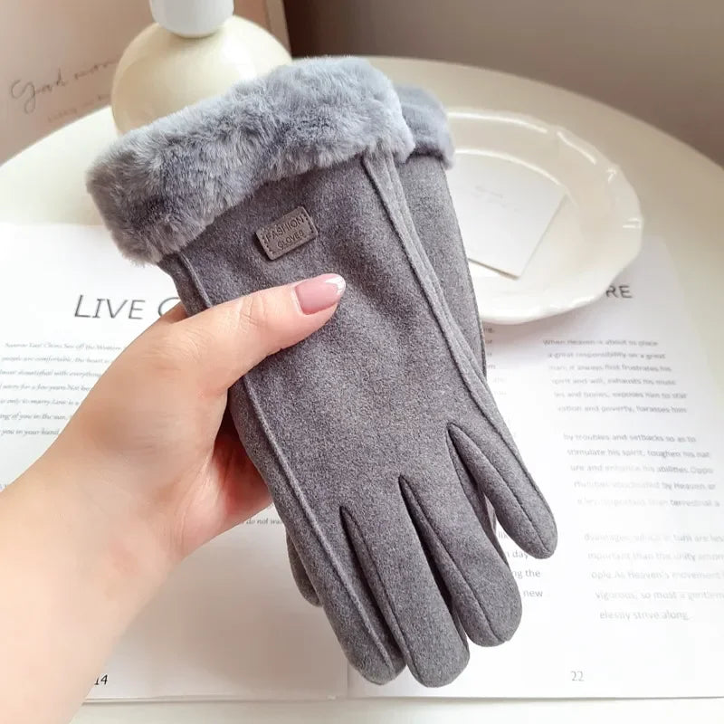 Womens Thick Plush Winter Gloves With Suede Touchscreen Gray NALANI