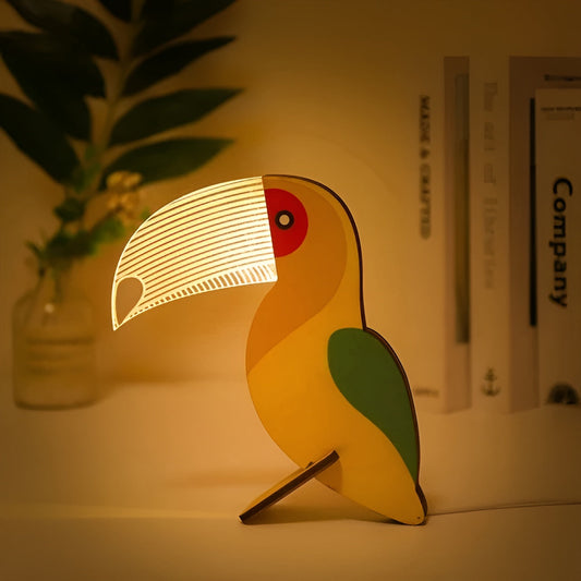 Wood Acrylic Wildlife LED Night Lamp For Kids Room Decor Toucan NALANI