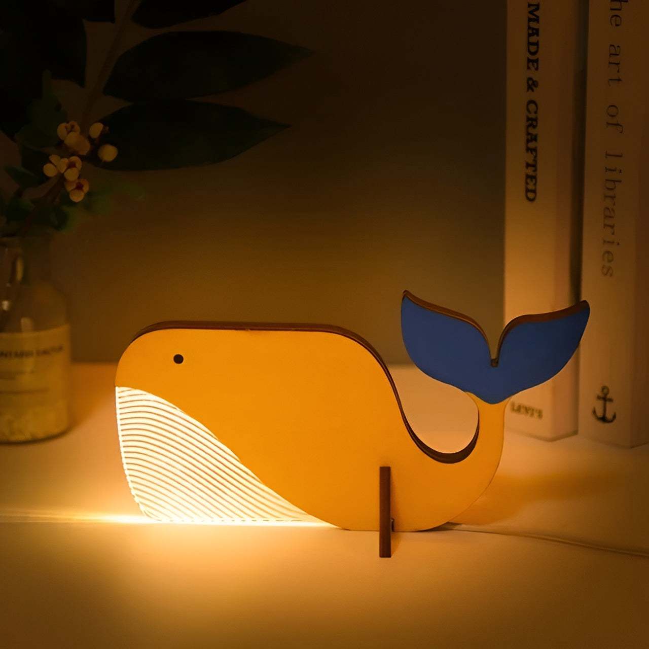 Wood Acrylic Wildlife LED Night Lamp For Kids Room Decor Whale NALANI