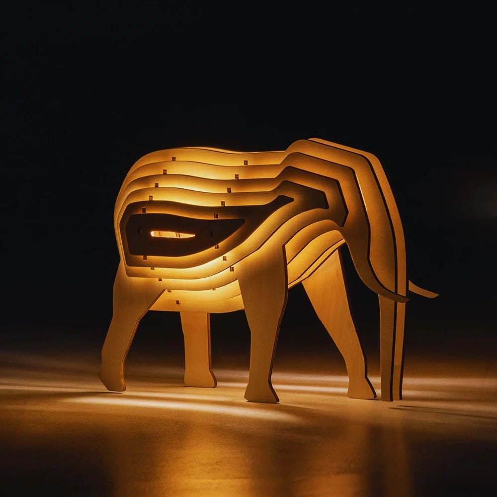 Wooden Animal Light Unique 3D Design Creative Home Decor Lamp Elephant NaLani