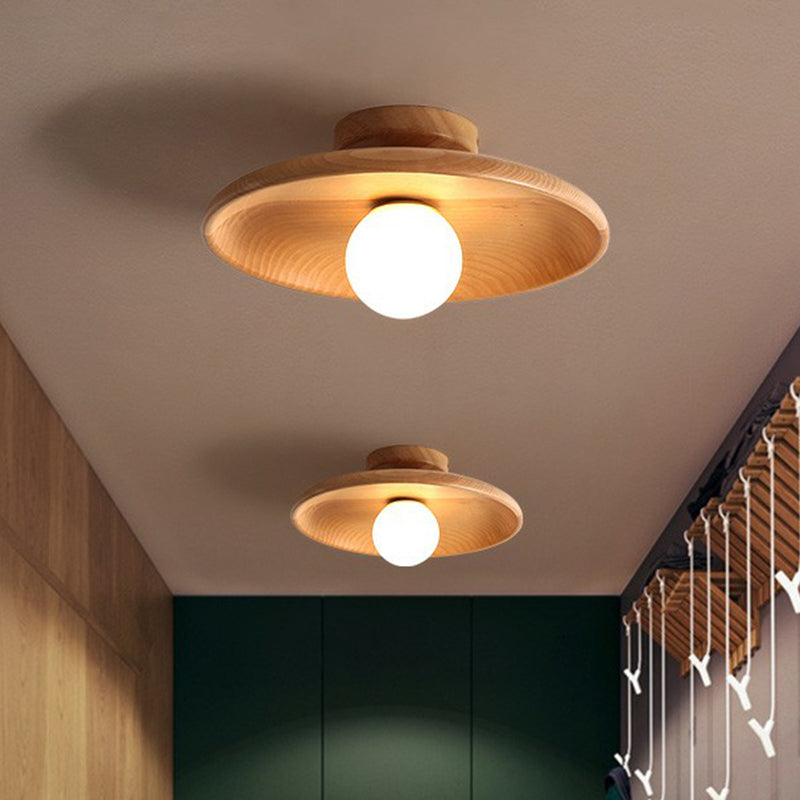 Wooden Bowl Ceiling Lamp Minimalist Semi Flush Mount Light NALANI