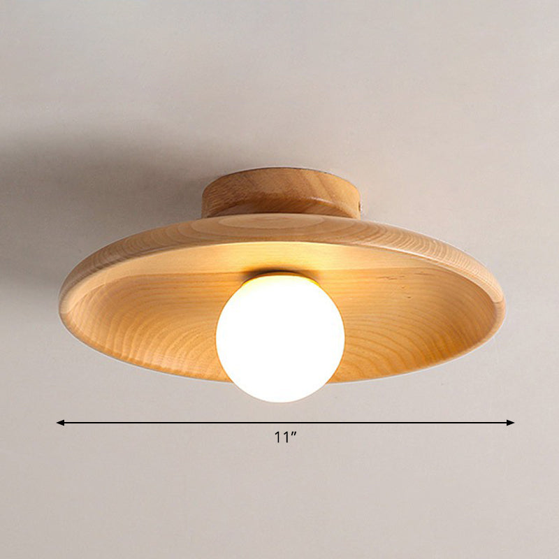 Wooden Bowl Ceiling Lamp Minimalist Semi Flush Mount Light Wood NALANI