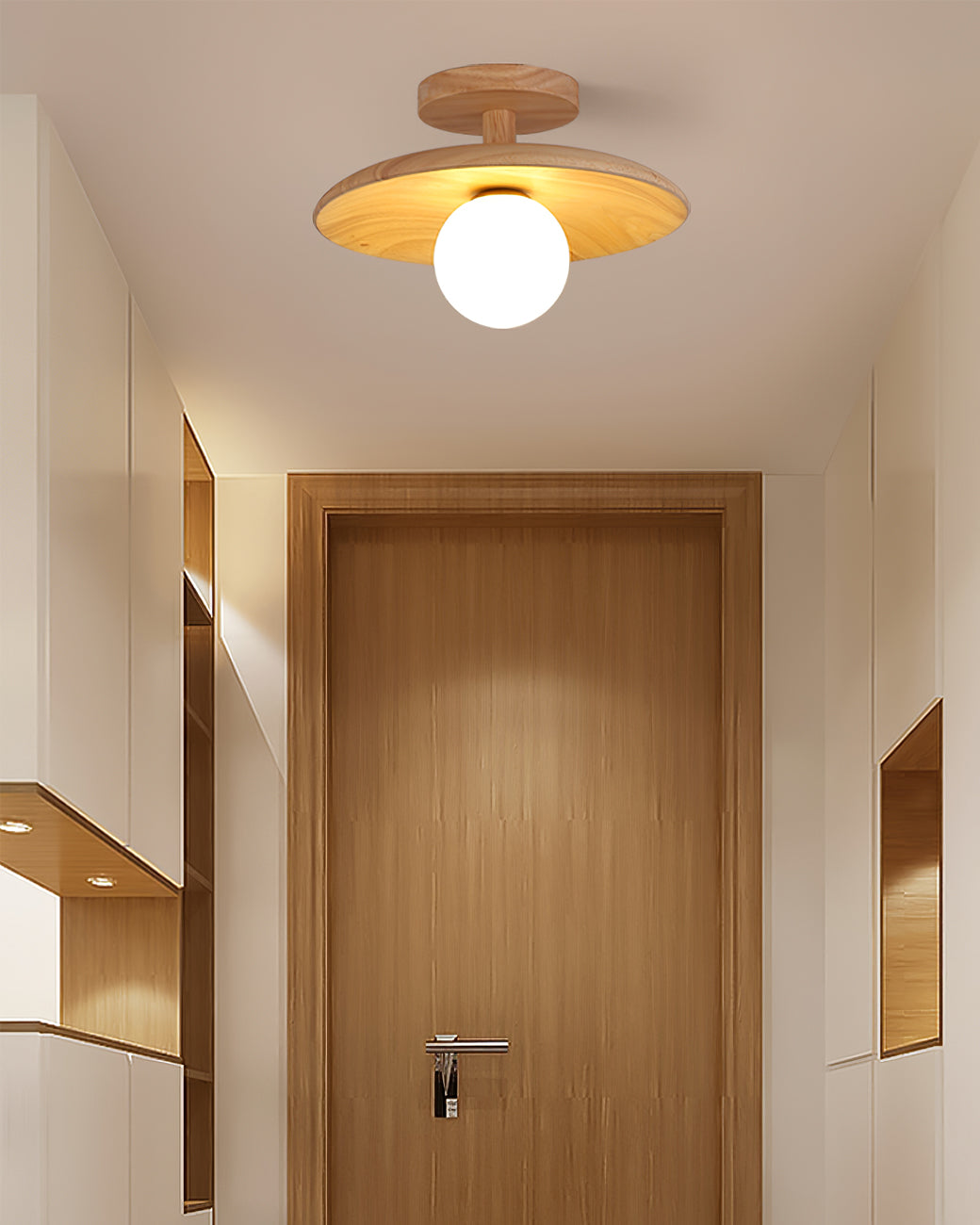 Wooden Ceiling Lamp With Natural Finish For Low Ceilings NALANI
