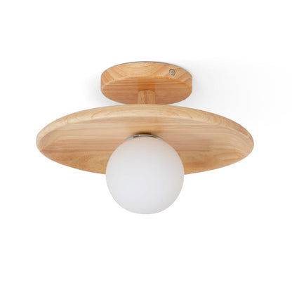 Wooden Ceiling Lamp With Natural Finish For Low Ceilings ∅ 11″ x H 4.7″ Dia 28cm x H 12cm Ash wood & White NALANI