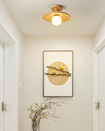Wooden Ceiling Lamp With Natural Finish For Low Ceilings NALANI
