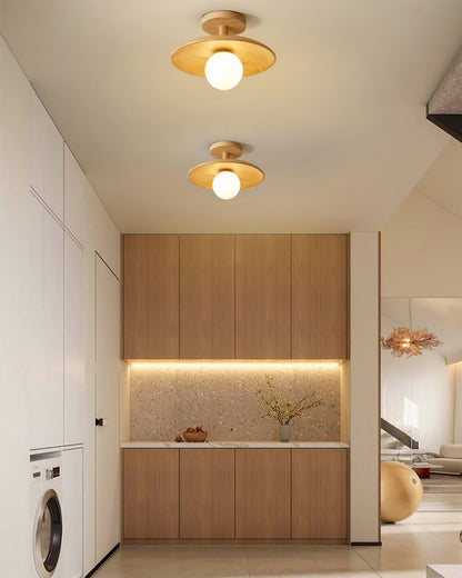 Wooden Ceiling Lamp With Natural Finish For Low Ceilings NALANI