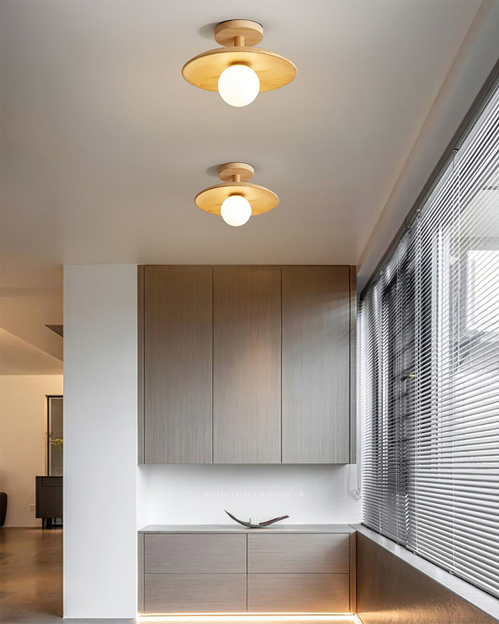 Wooden Ceiling Lamp With Natural Finish For Low Ceilings NALANI