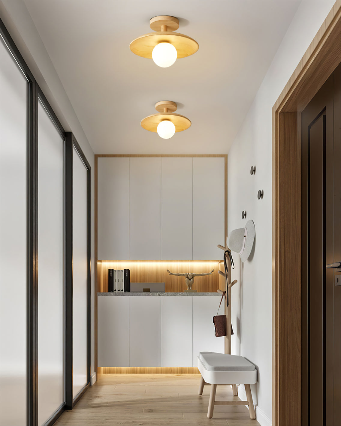 Wooden Ceiling Lamp With Natural Finish For Low Ceilings NALANI