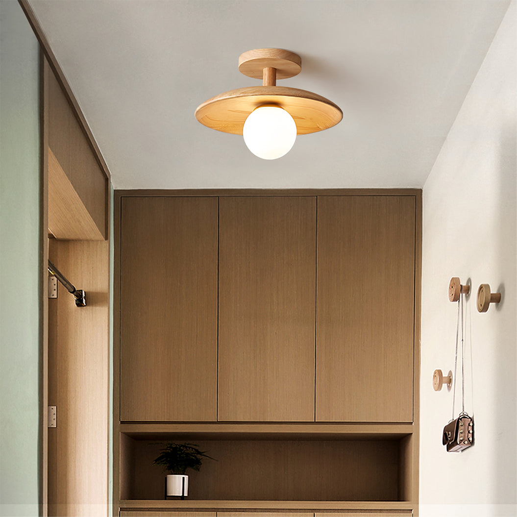 Wooden Ceiling Lamp With Natural Finish For Low Ceilings NALANI