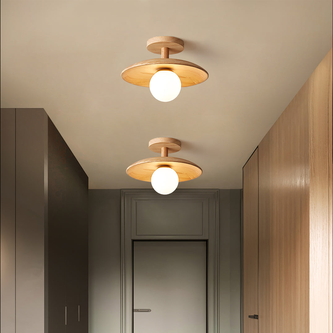 Wooden Ceiling Lamp With Natural Finish For Low Ceilings NALANI