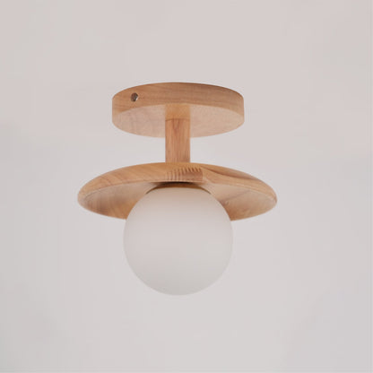 Wooden Ceiling Lamp With Natural Finish For Low Ceilings NALANI