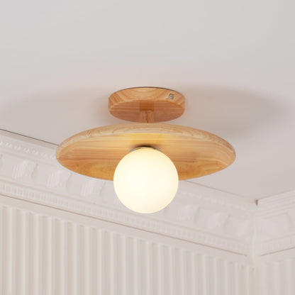 Wooden Ceiling Lamp With Natural Finish For Low Ceilings NALANI