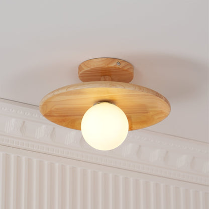 Wooden Ceiling Lamp With Natural Finish For Low Ceilings NALANI