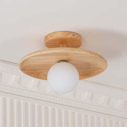 Wooden Ceiling Lamp With Natural Finish For Low Ceilings NALANI