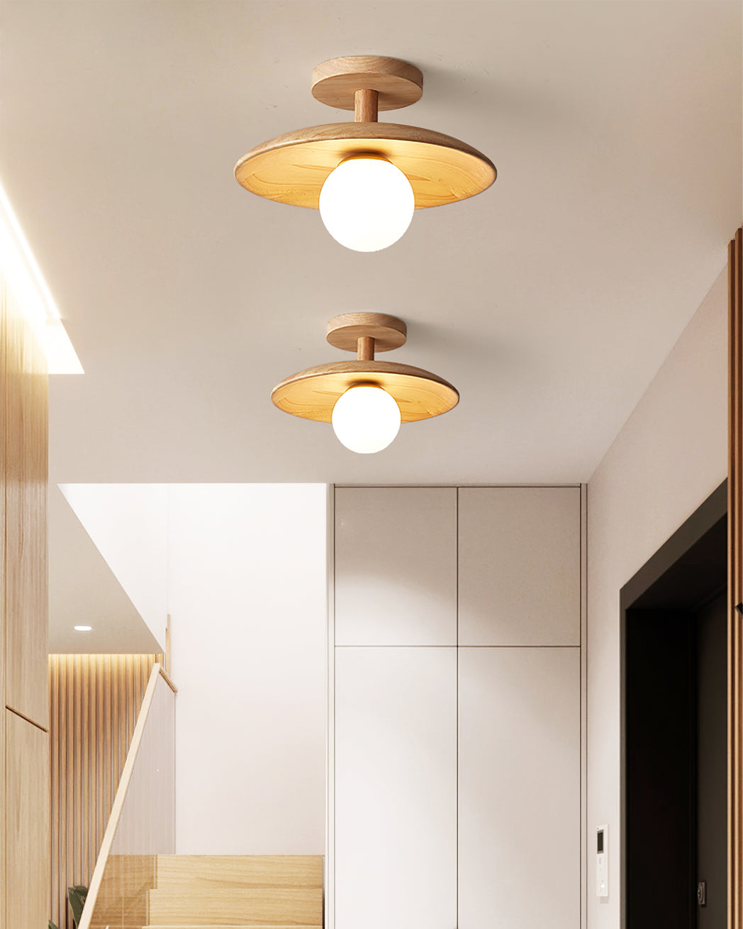Wooden Ceiling Lamp With Natural Finish For Low Ceilings NALANI