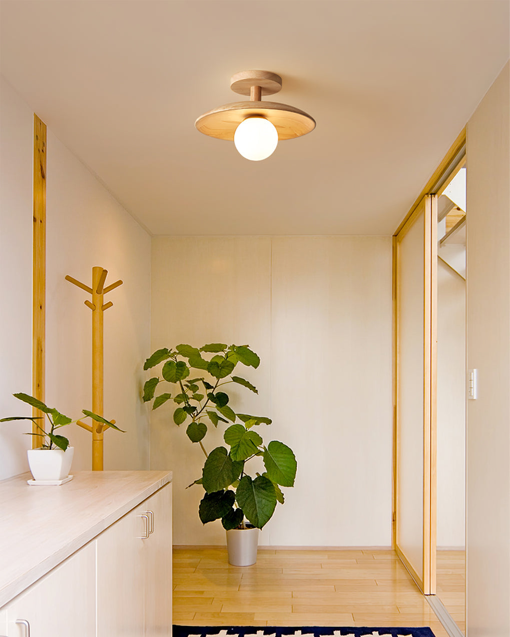 Wooden Ceiling Lamp With Natural Finish For Low Ceilings NALANI