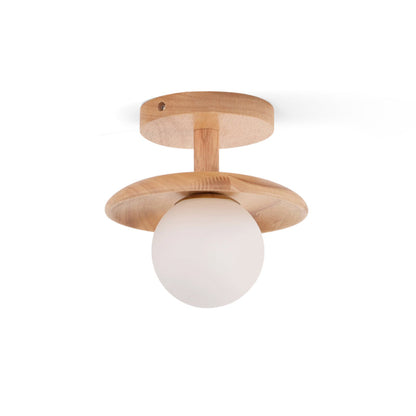 Wooden Ceiling Lamp With Natural Finish For Low Ceilings ∅ 7.1″ x H 4.7″ Dia 18cm x H 12cm Ash wood & White NALANI