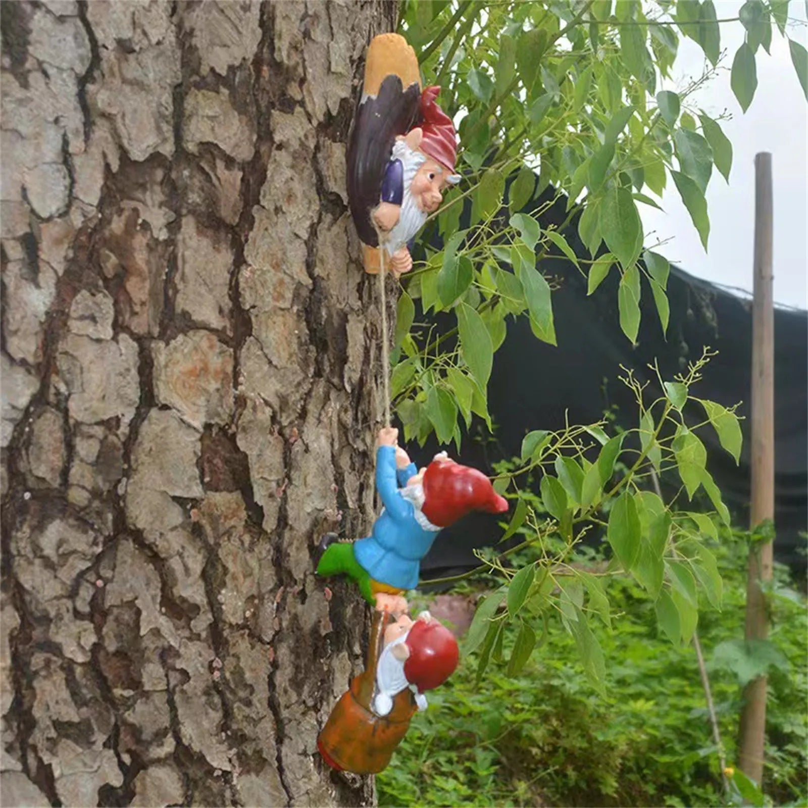 Wooden Garden Gnome Sculpture Playful Outdoor Ornament Decoration Cheeky Gardeners SEREIN