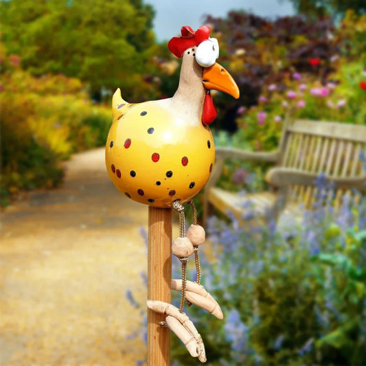 Wooden Rooster Garden Stake Unique Outdoor Decoration 15x9x9 cm SEREIN