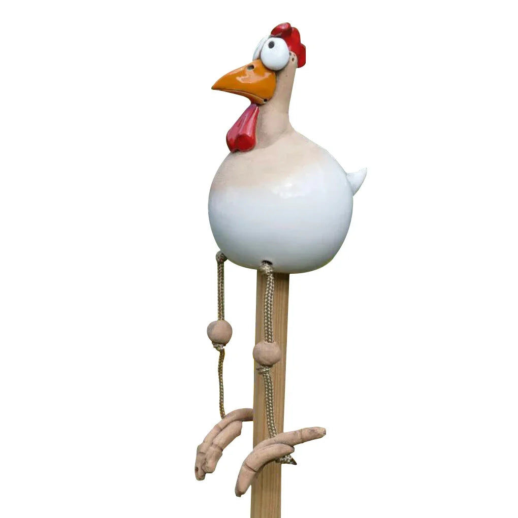 Wooden Rooster Garden Stake Unique Outdoor Decoration 15x9x9 cm White SEREIN