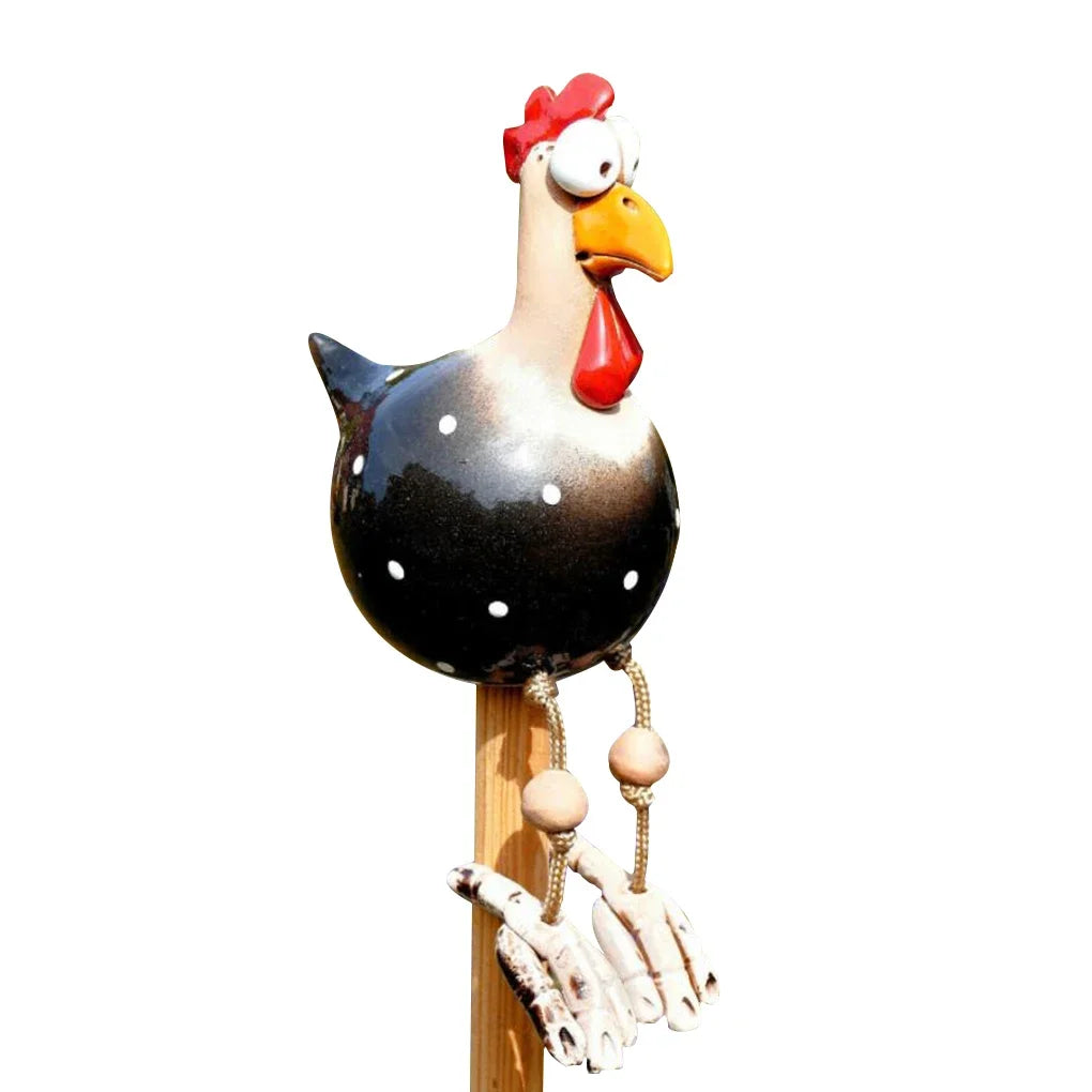 Wooden Rooster Garden Stake Unique Outdoor Decoration 15x9x9 cm Black SEREIN
