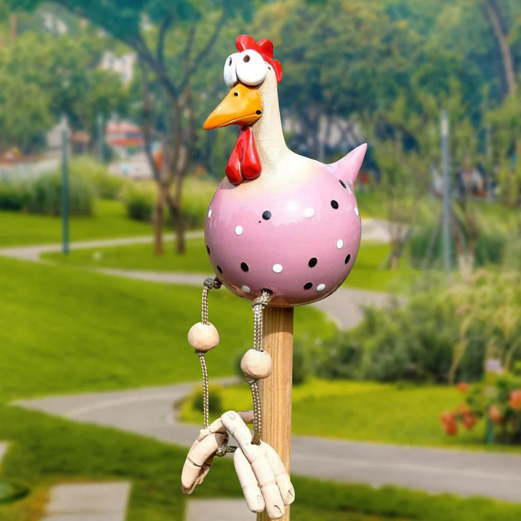 Wooden Rooster Garden Stake Unique Outdoor Decoration 15x9x9 cm SEREIN