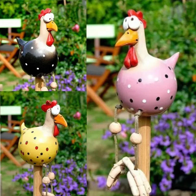 Wooden Rooster Garden Stake Unique Outdoor Decoration 15x9x9 cm SEREIN