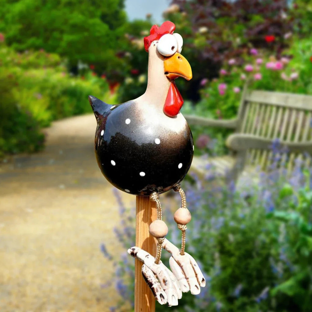 Wooden Rooster Garden Stake Unique Outdoor Decoration 15x9x9 cm SEREIN