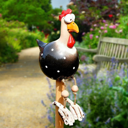 Wooden Rooster Garden Stake Unique Outdoor Decoration 15x9x9 cm SEREIN