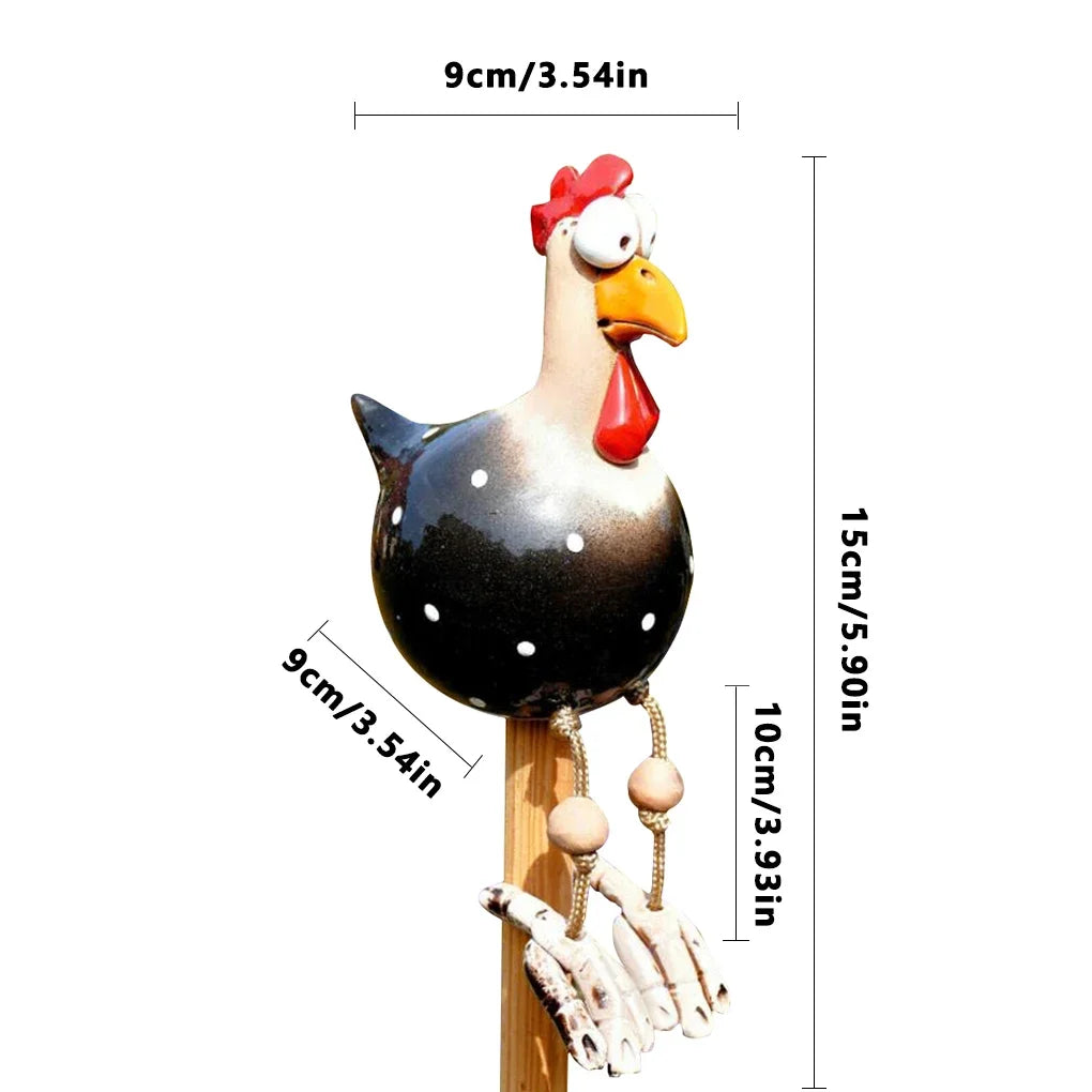 Wooden Rooster Garden Stake Unique Outdoor Decoration 15x9x9 cm SEREIN