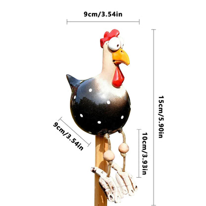 Wooden Rooster Garden Stake Unique Outdoor Decoration 15x9x9 cm SEREIN