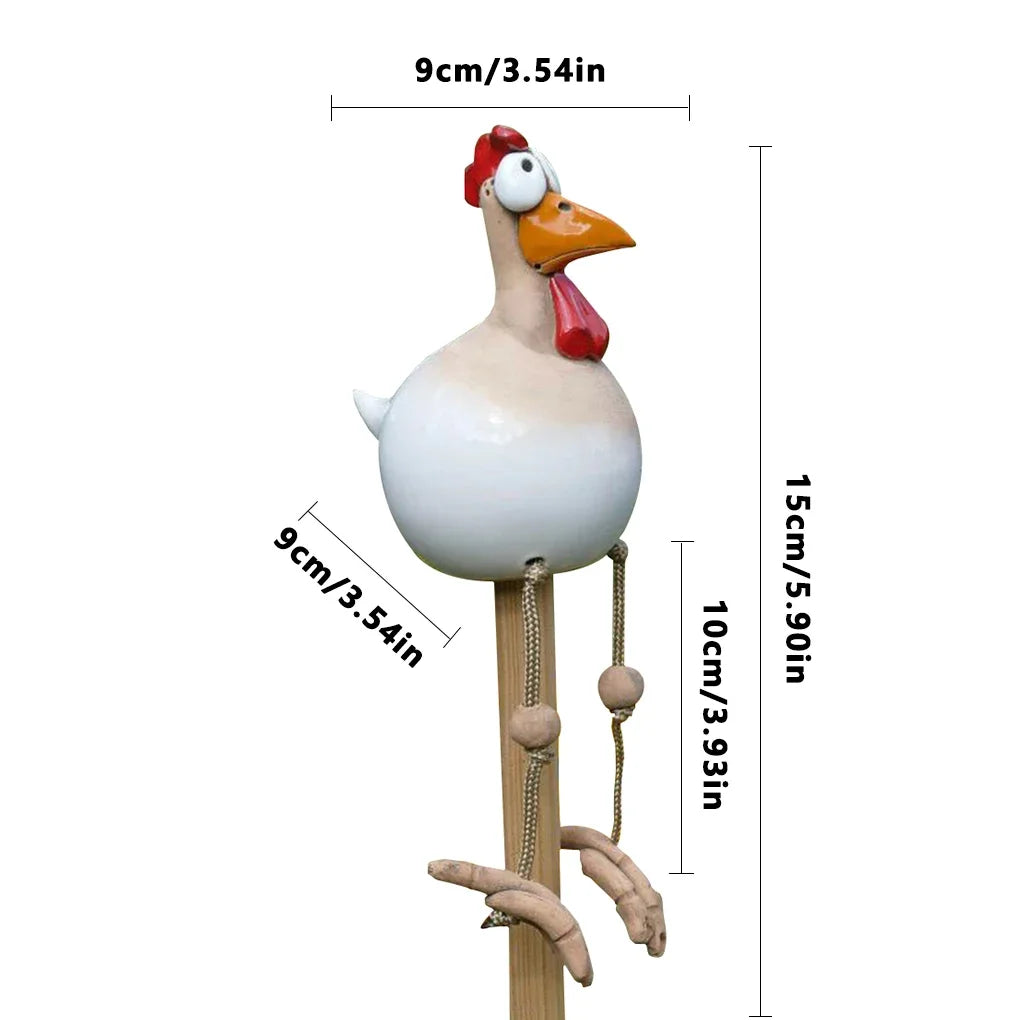 Wooden Rooster Garden Stake Unique Outdoor Decoration 15x9x9 cm SEREIN