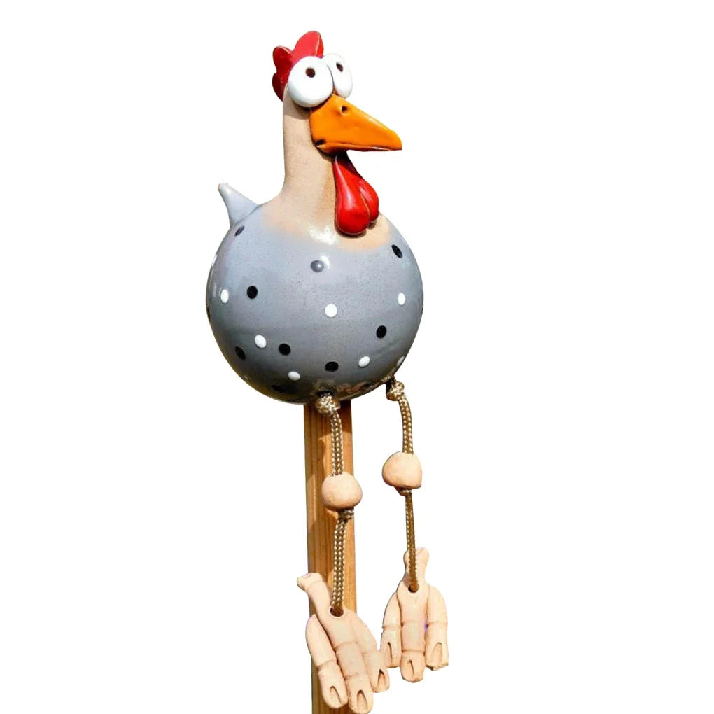 Wooden Rooster Garden Stake Unique Outdoor Decoration 15x9x9 cm Grey SEREIN