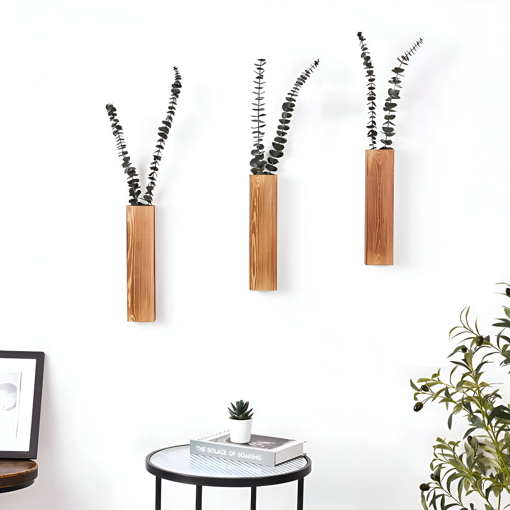 Wooden Wall Vase Rectangular Plant Shelf 30cm Modern Decor NALANI