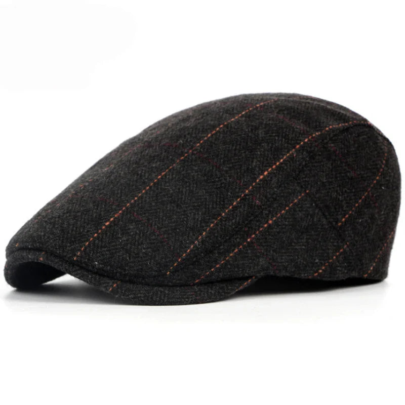 Wool Beret Hat Retro Plaid Pattern For Men Warm Winter NALANI
